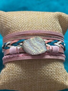 Pink Multicolor Druzy Wrap Bracelet NEW